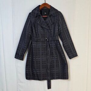 Vintage Y2K Mossimo Black Plaid Double Breasted Lightweight Trench Coat Large